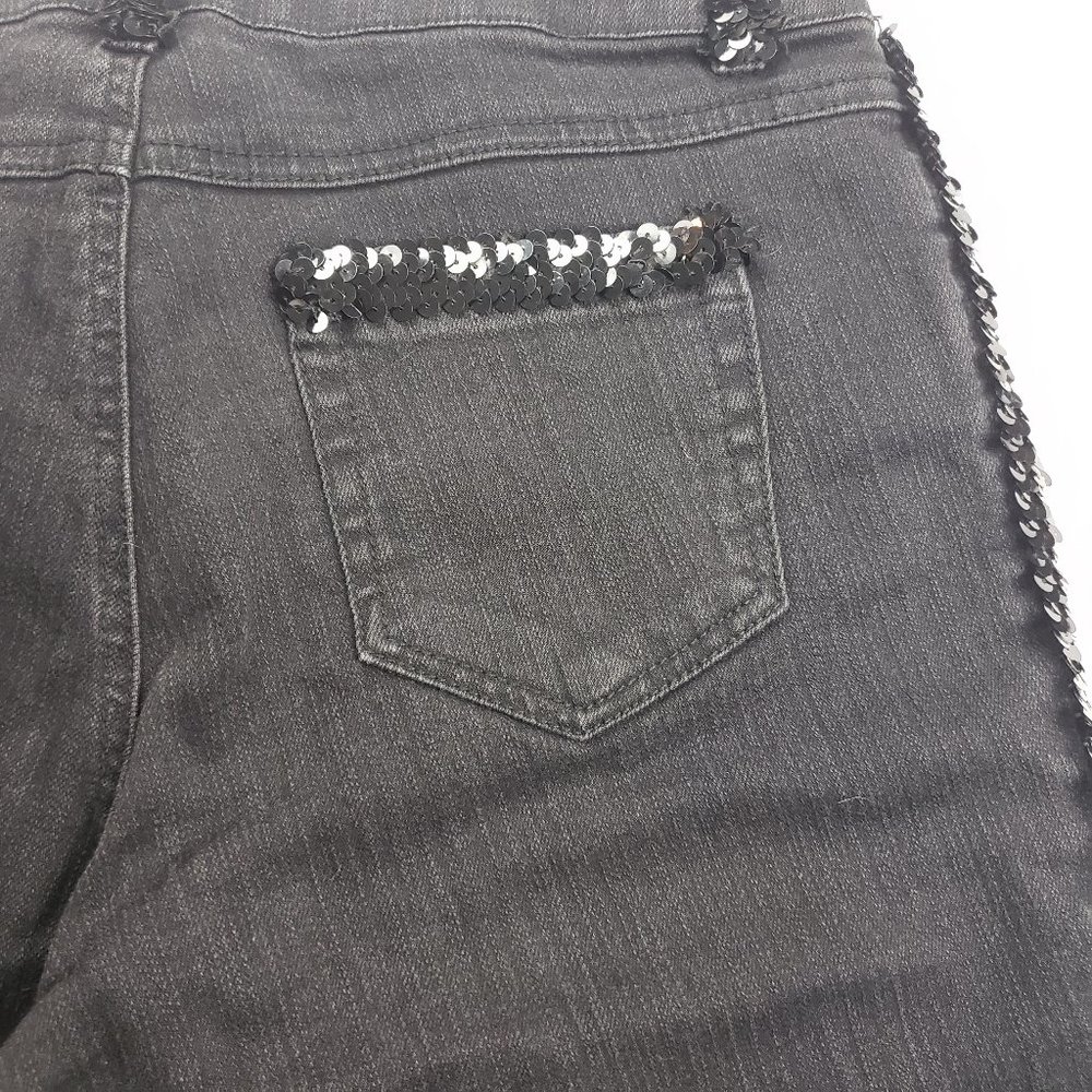 Cache Black Boot Leg Jeans With Sequines Size 6 - image 7